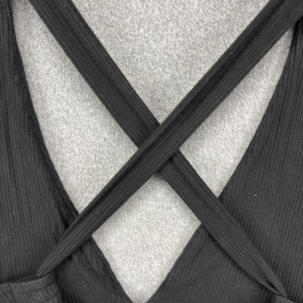 Garage Crop Top Womens XS Black Ribbed Cross‎ Back Tie Front Sleeveless Stretchy - Picture 11 of 15